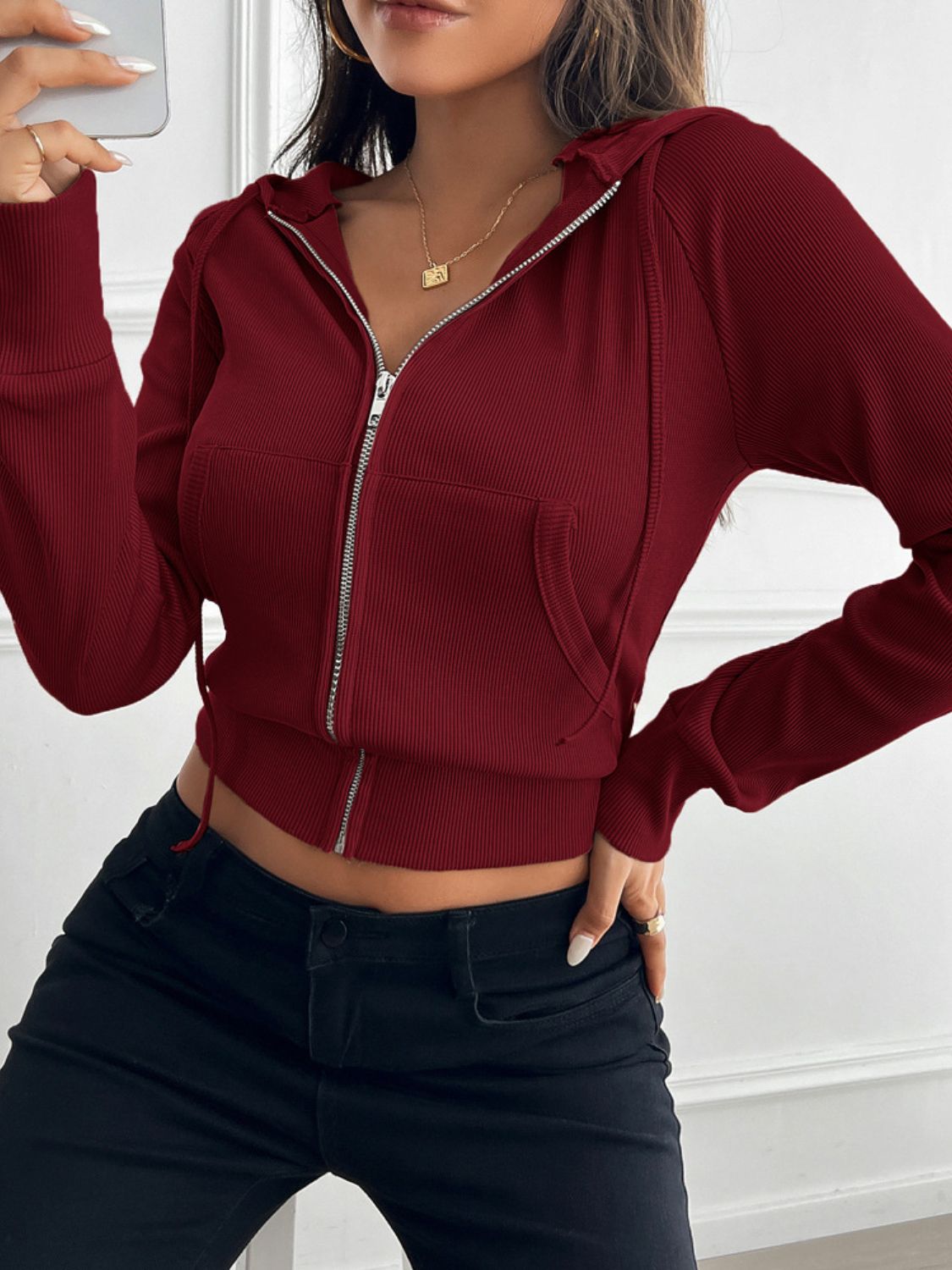 "Devine Zip Up Long Sleeve Hooded Outerwear – Sleek & Sporty, Cozy Hooded Design, Lightweight & Comfortable, Perfect for Layering & On-the-Go Active Style."