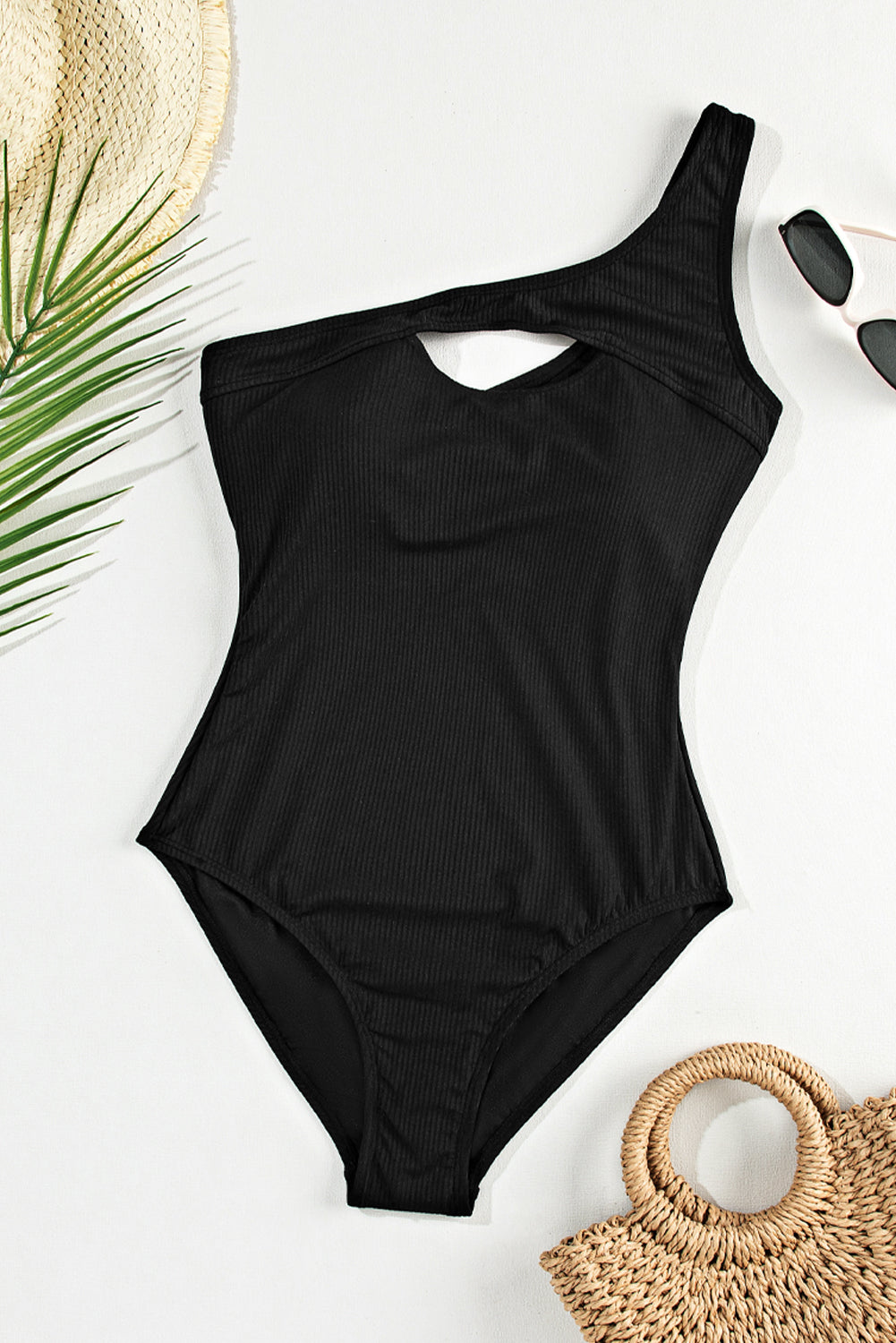 "Cutout One-Shoulder Sleeveless One-Piece Swimwear – Trendy Asymmetrical Swimsuit, Stylish Cutout Detail, Flattering Fit, Perfect for Beach & Poolside Glam"