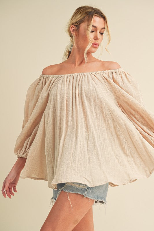 "Olivia Off-Shoulder Balloon Sleeve Blouse – Elegant & Chic Top, Flowy Balloon Sleeves, Stylish Off-Shoulder Design, Perfect for Casual & Dressy Looks"