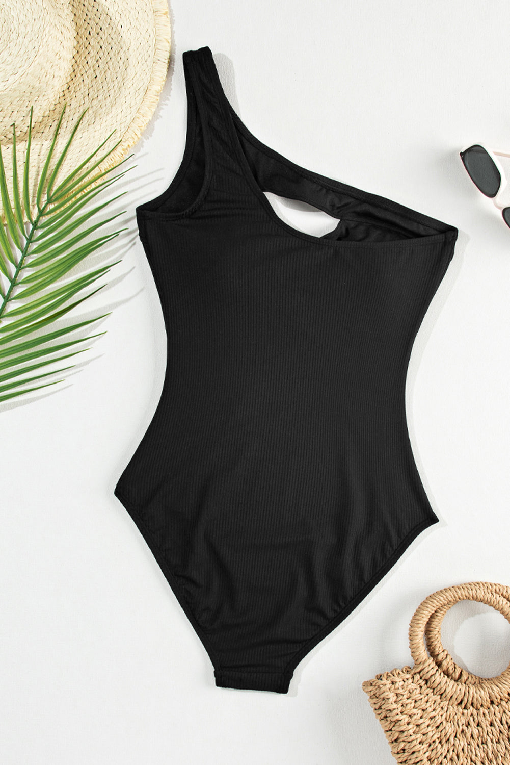 "Cutout One-Shoulder Sleeveless One-Piece Swimwear – Trendy Asymmetrical Swimsuit, Stylish Cutout Detail, Flattering Fit, Perfect for Beach & Poolside Glam"