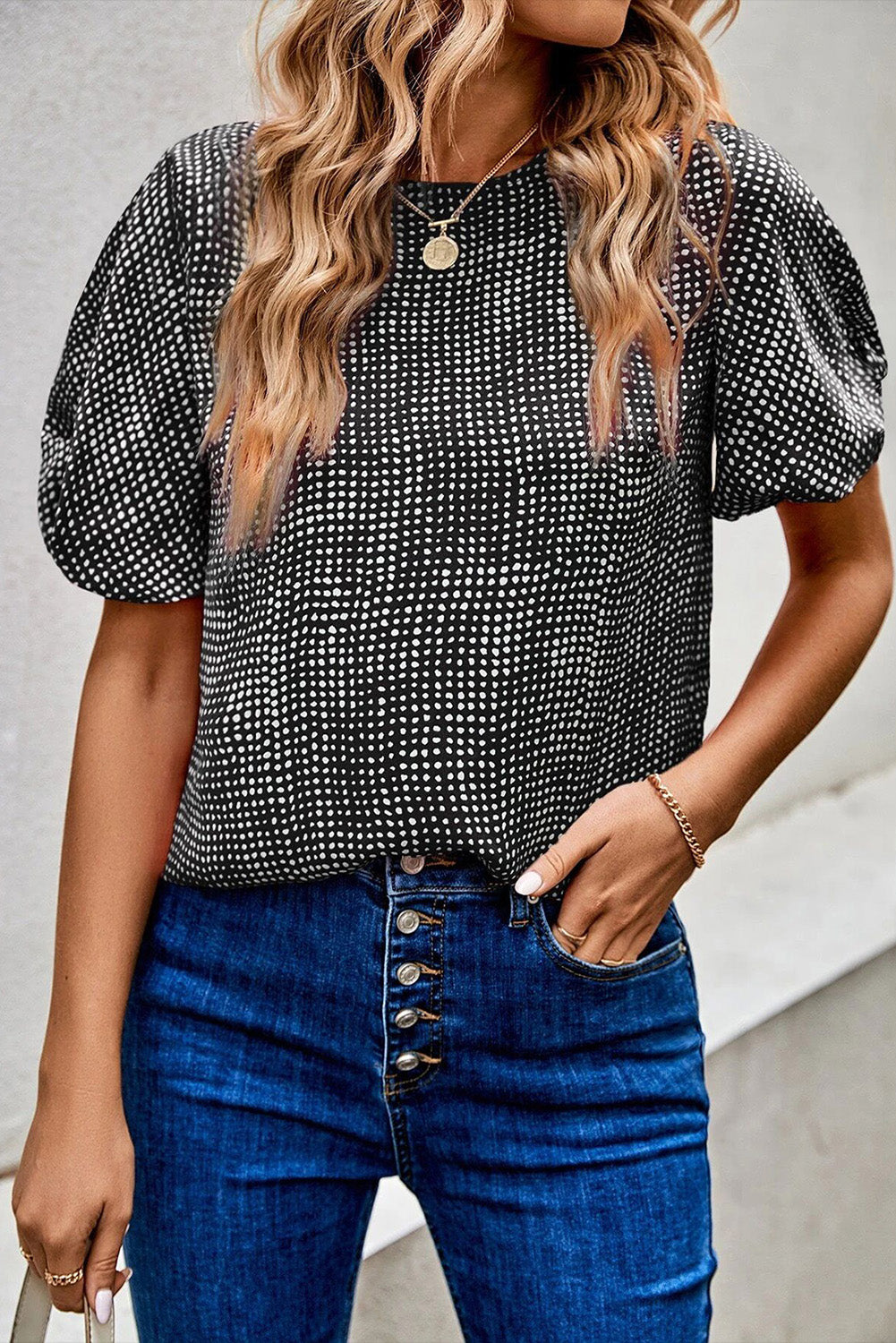 "Printed Short Puff Sleeve Blouse – Chic & Stylish, Playful Print, Flattering Puff Sleeves, Lightweight & Comfortable, Perfect for Effortless Everyday Elegance"