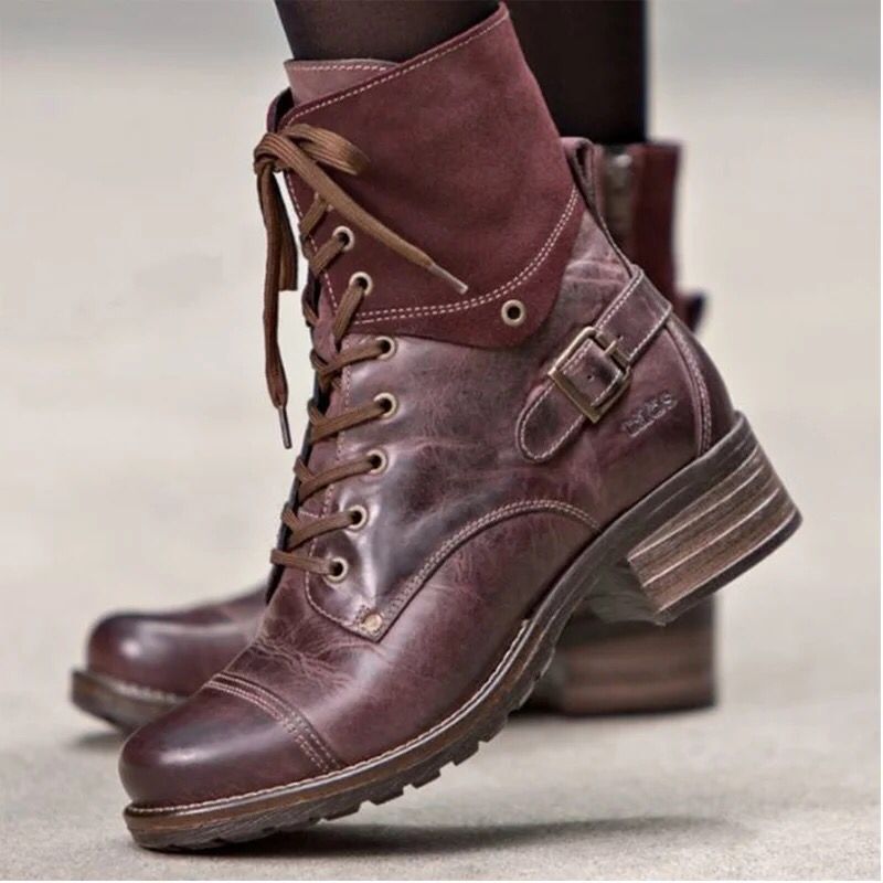  Stylish Mid-Heel Women's Boots with Lace-Up Design for Comfort & Stability"