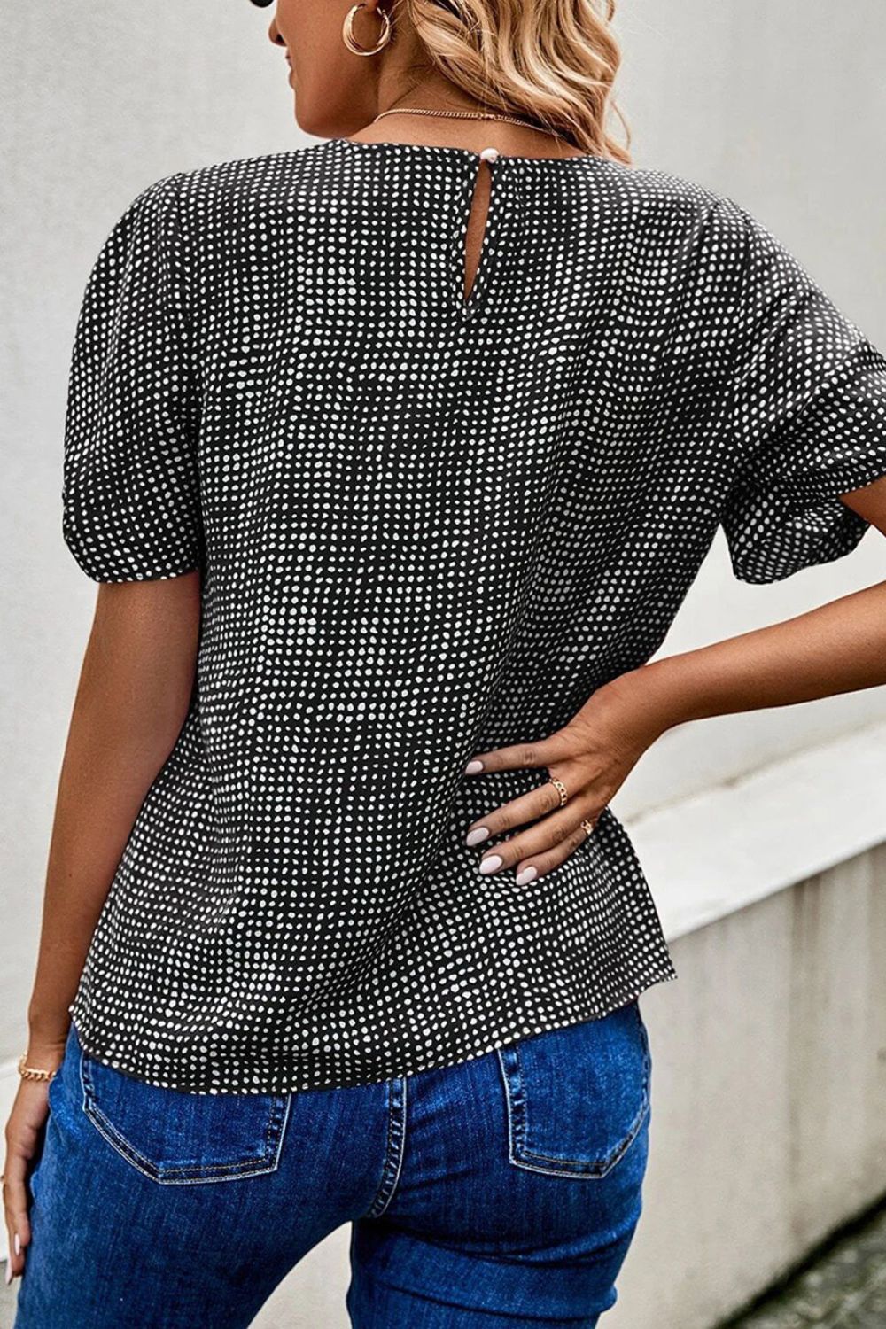 "Printed Short Puff Sleeve Blouse – Chic & Stylish, Playful Print, Flattering Puff Sleeves, Lightweight & Comfortable, Perfect for Effortless Everyday Elegance"