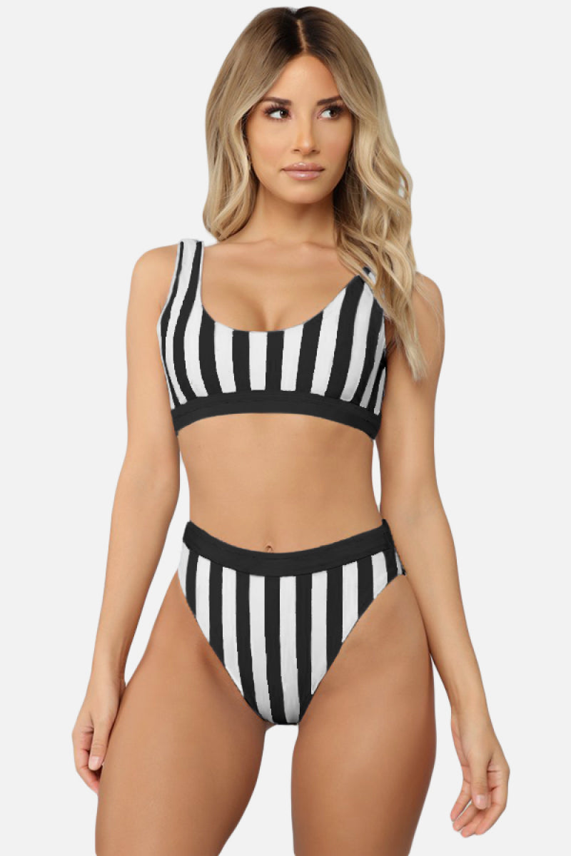 "Striped Tank High Waist Bikini – Trendy Two-Piece Swimsuit, Flattering High-Waisted Fit, Stylish Striped Design, Perfect for Beach & Poolside Fun"