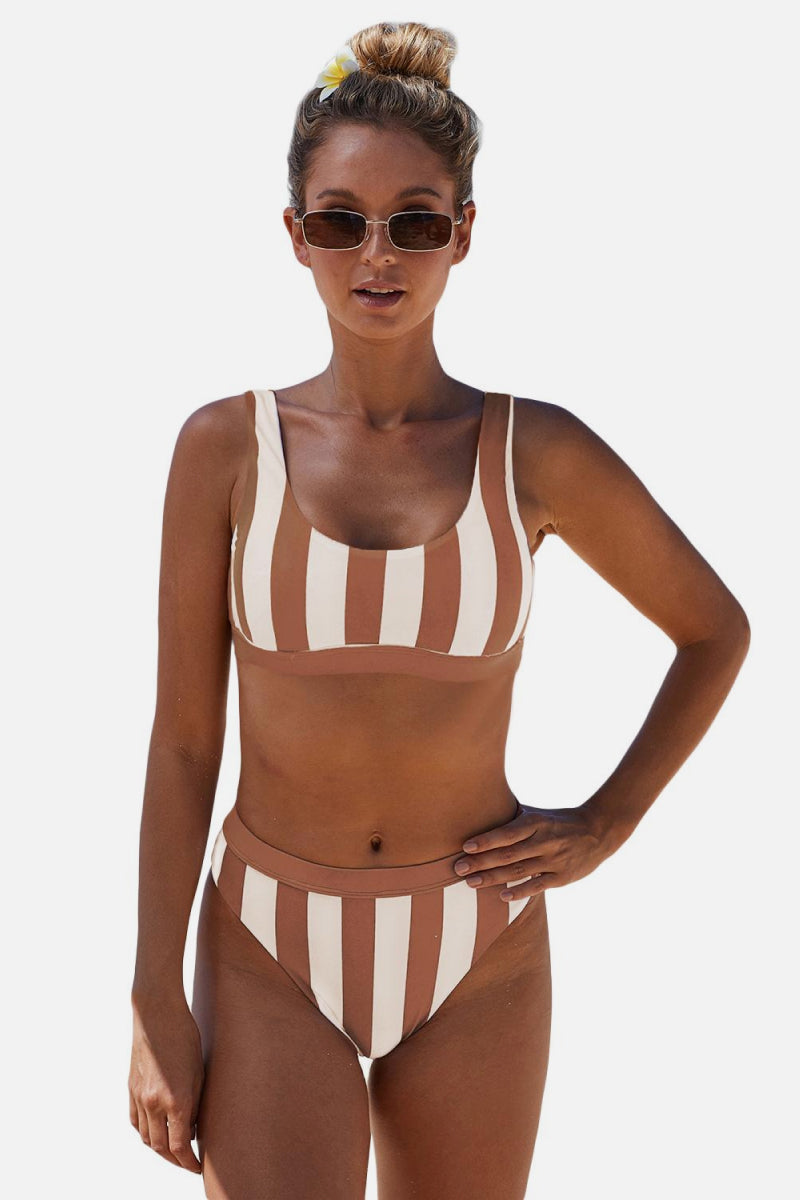 "Striped Tank High Waist Bikini – Trendy Two-Piece Swimsuit, Flattering High-Waisted Fit, Stylish Striped Design, Perfect for Beach & Poolside Fun"